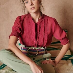Sezane Norah Ruffle Top Magenta